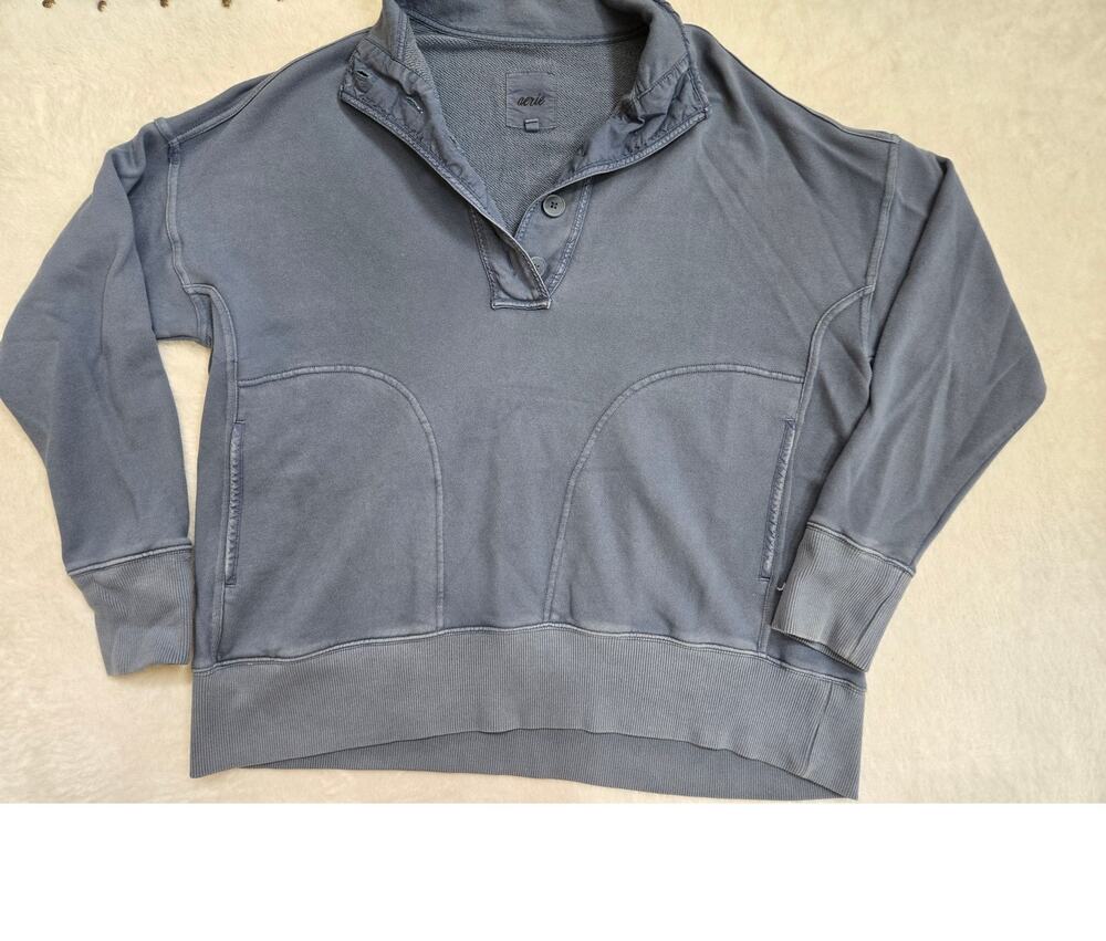 Aerie Oh Snap Quarter Snap Sweatshirt Small Blue Oversized Fit